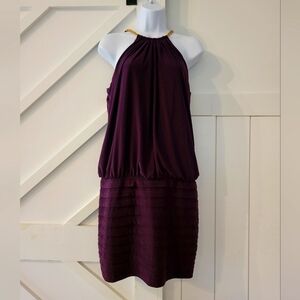 Cache Purple Halter/High neck dress with bead detail